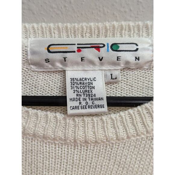 Vintage nautical themed sweater w/sail boat stitch & applique by Eric Steven, L - Picture 3 of 9